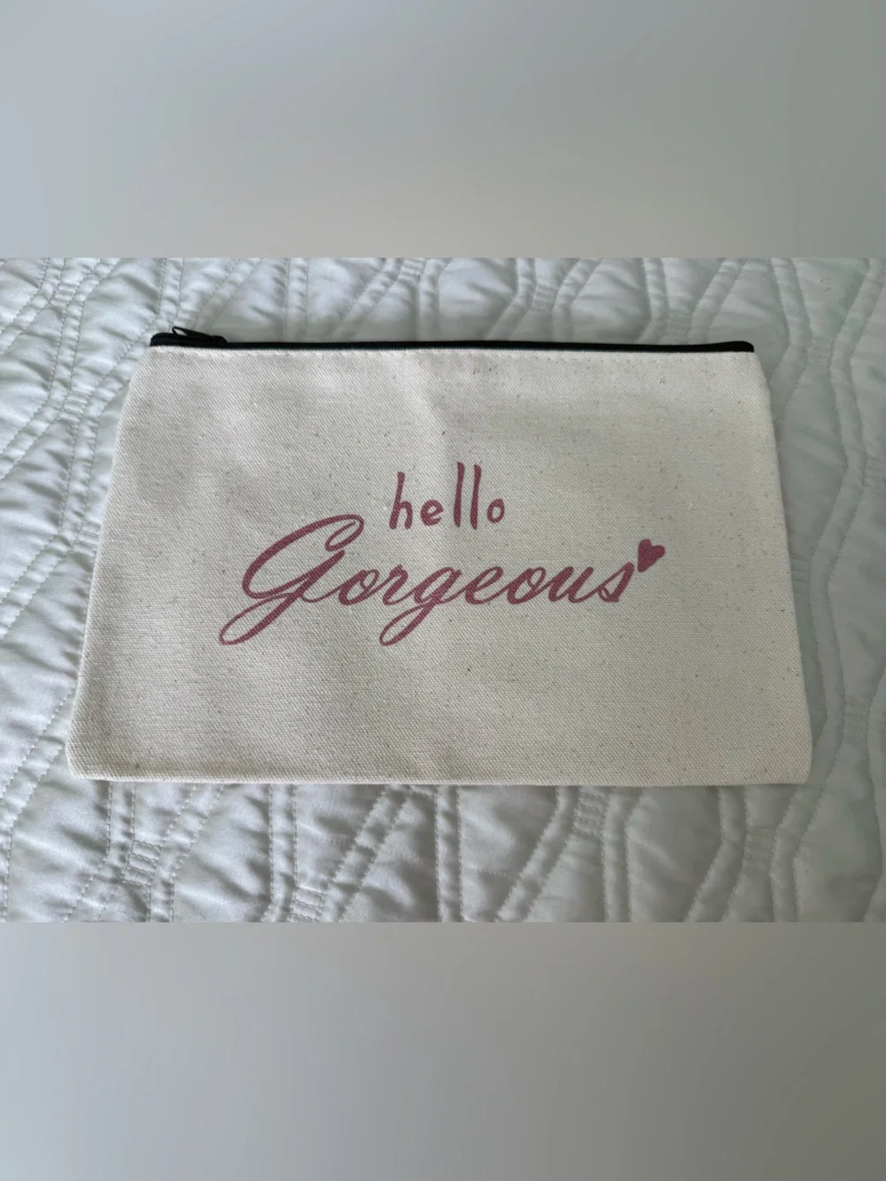 Hello Gorgeous Canvas Cosmetic Pouch - Pink on Cream